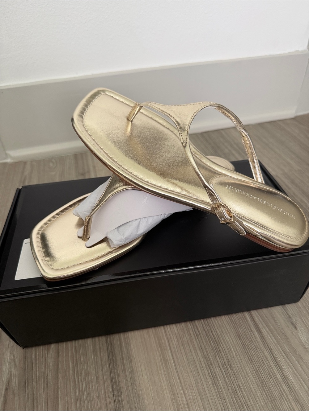 NWOT White House Black Market Gold Metallic Thong Sandals